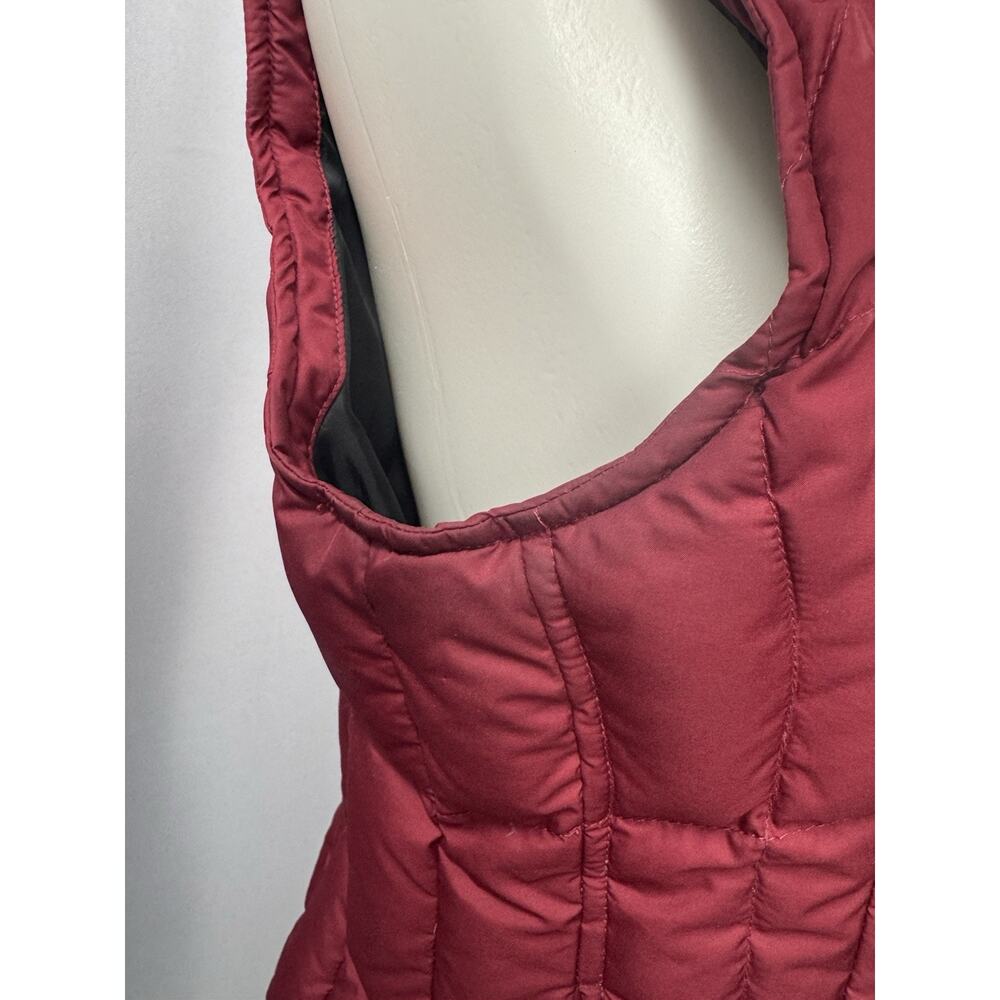 Eddie Bauer Vest Womens Small Maroon Goose Down Faux Fur Collar Zip Ski Lodge - Picture 3 of 14